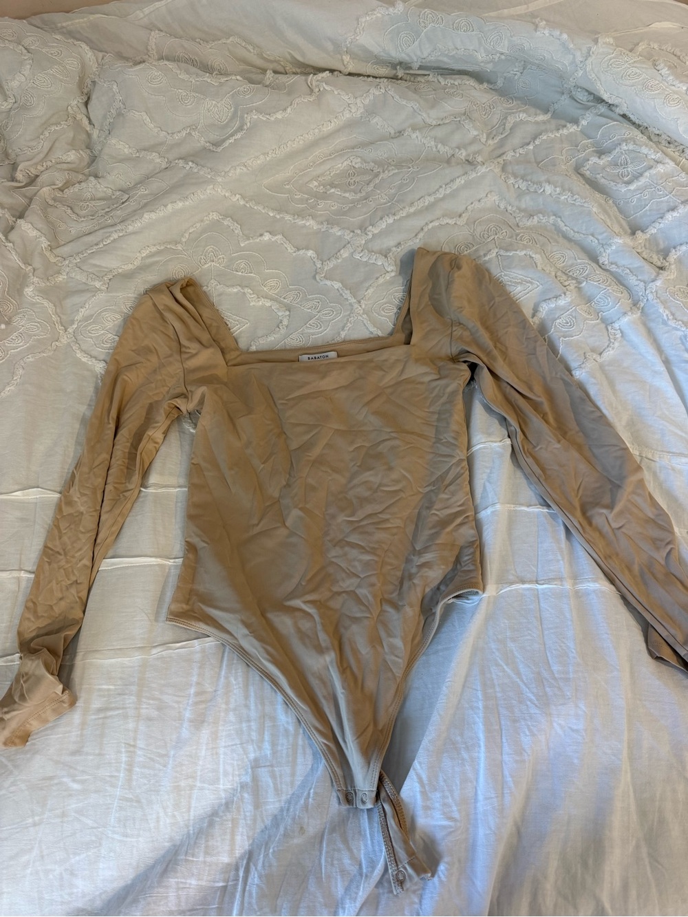 Babaton Square Neck Long Sleeve Nude Bodysuit